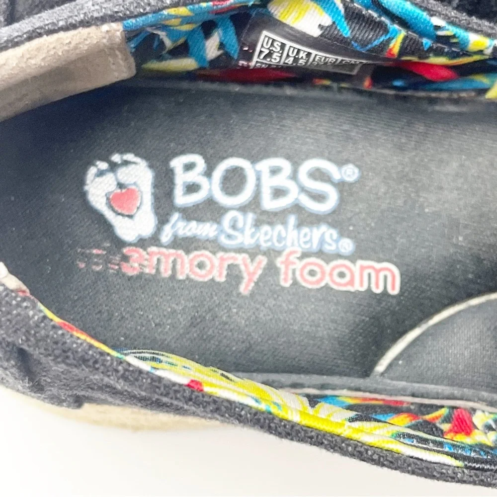 BOBS FROM SKECHERS Black Canvas Espadrilles Memory Foam Insole Slip On Shoes 7.5